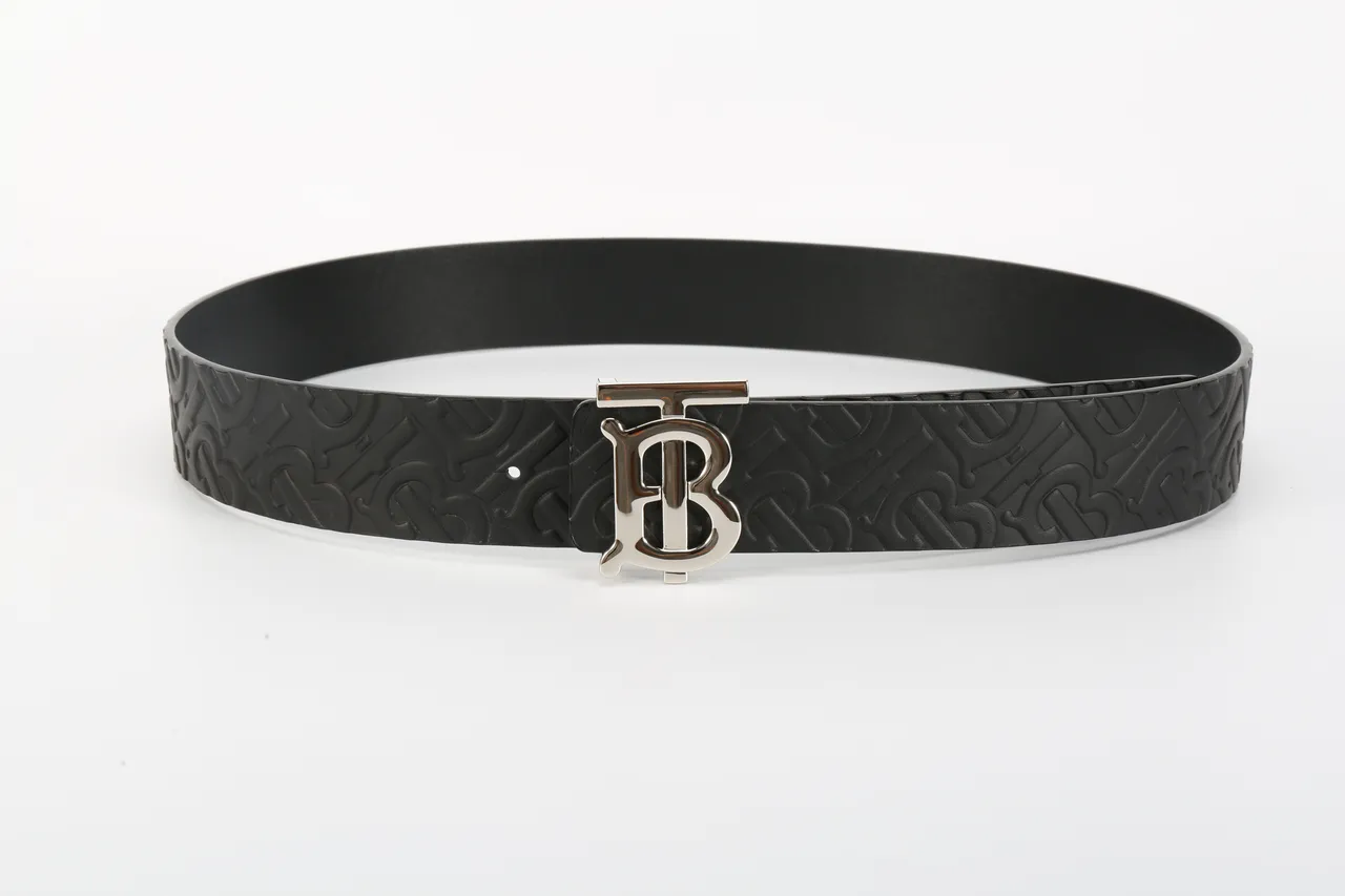 Burberry TB Belt Black Embossed Monogram Leather Belt 9