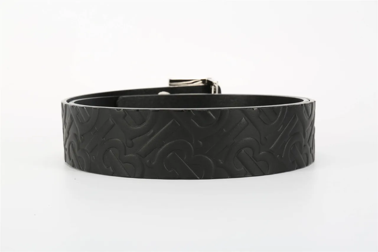 Burberry TB Belt Black Embossed Monogram Leather Belt 12
