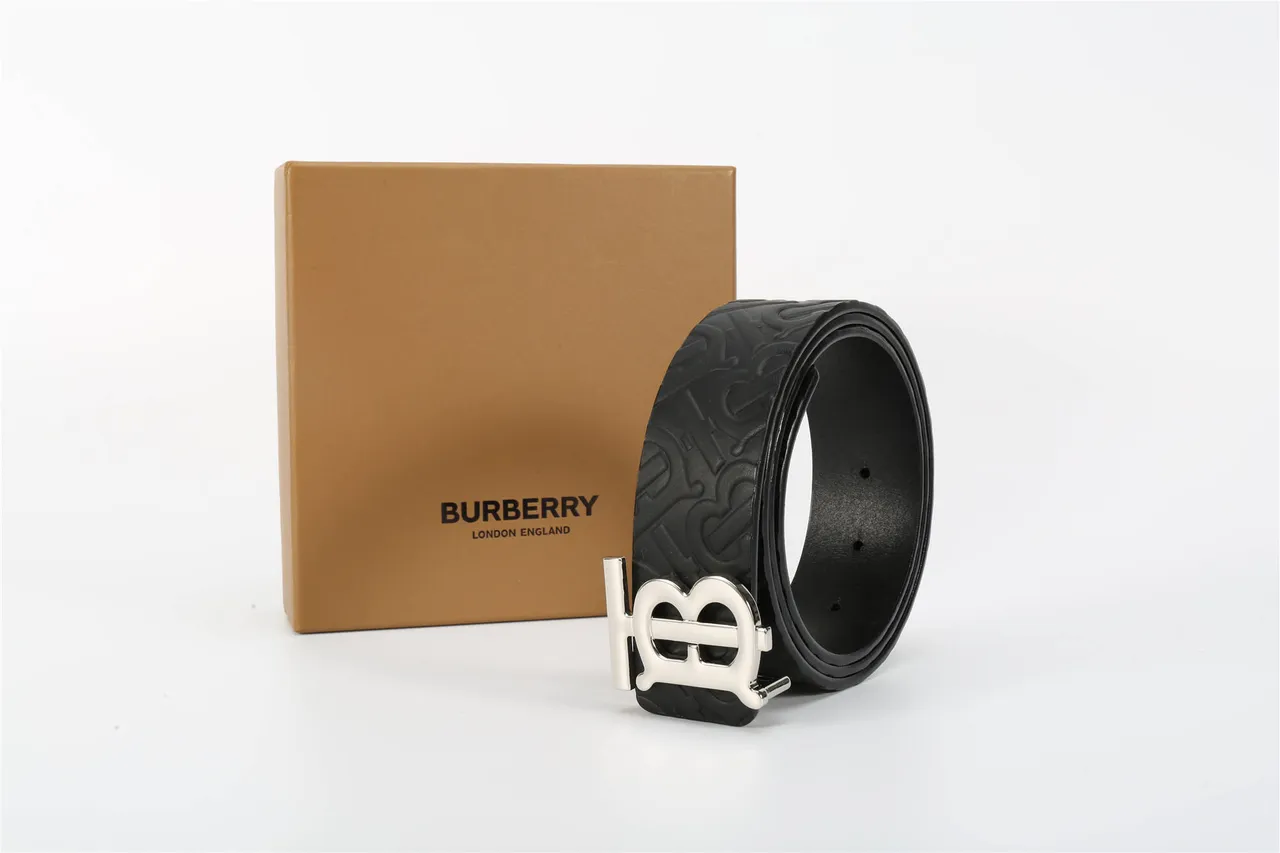 Burberry TB Belt Black Embossed Monogram Leather Belt 14