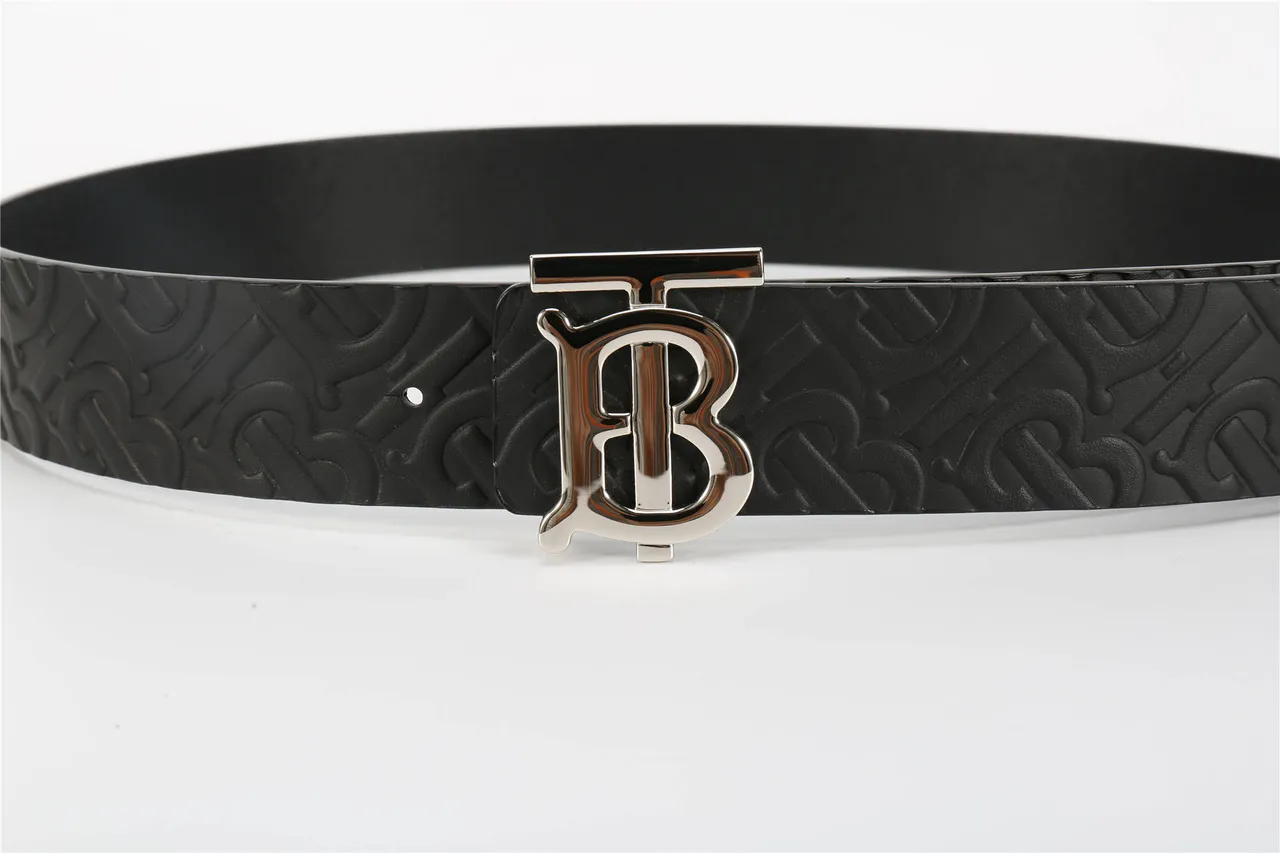 Burberry TB Belt Black Embossed Monogram Leather Belt 17