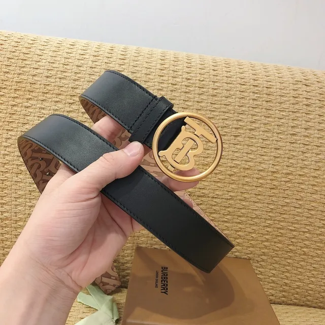 Burberry TB Belt Noir Or Lisse Circulaire Monogramme Boucle Cuir Ceinture 2