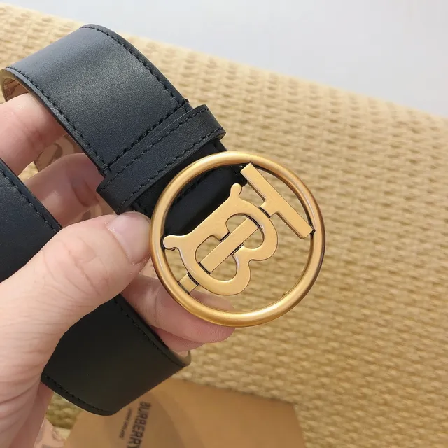 Burberry TB Belt Noir Or Lisse Circulaire Monogramme Boucle Cuir Ceinture 5
