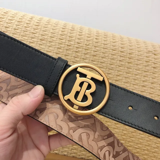 Burberry TB Belt Noir Or Lisse Circulaire Monogramme Boucle Cuir Ceinture 7