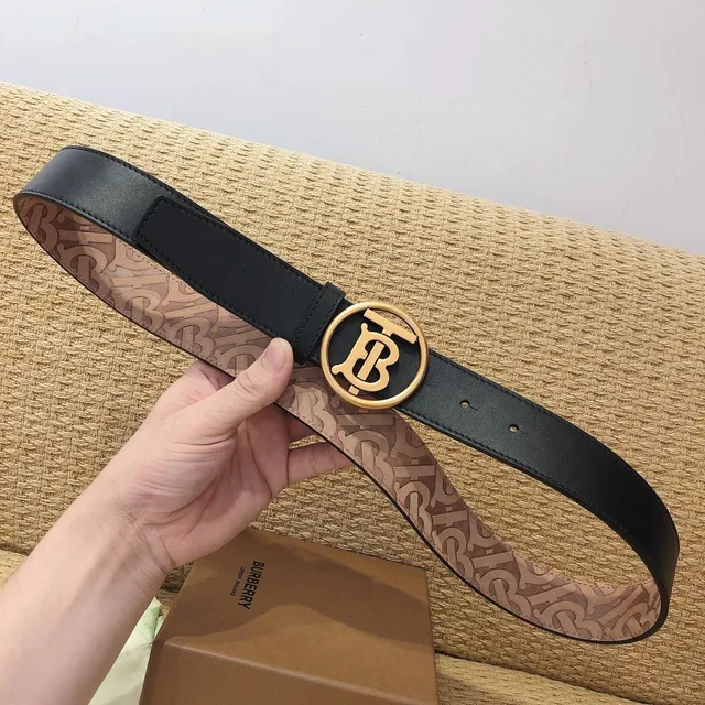 Burberry TB Belt Noir Or Lisse Circulaire Monogramme Boucle Cuir Ceinture 8