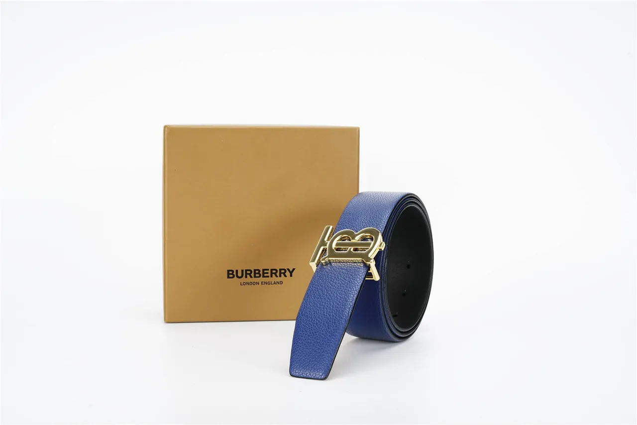 Burberry TB Belt Navy Blue Reversible Pebbled Leather Belt 5