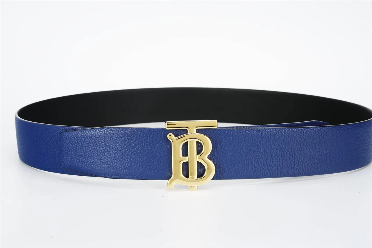 Burberry TB Belt Navy Blue Reversible Pebbled Leather Belt 8