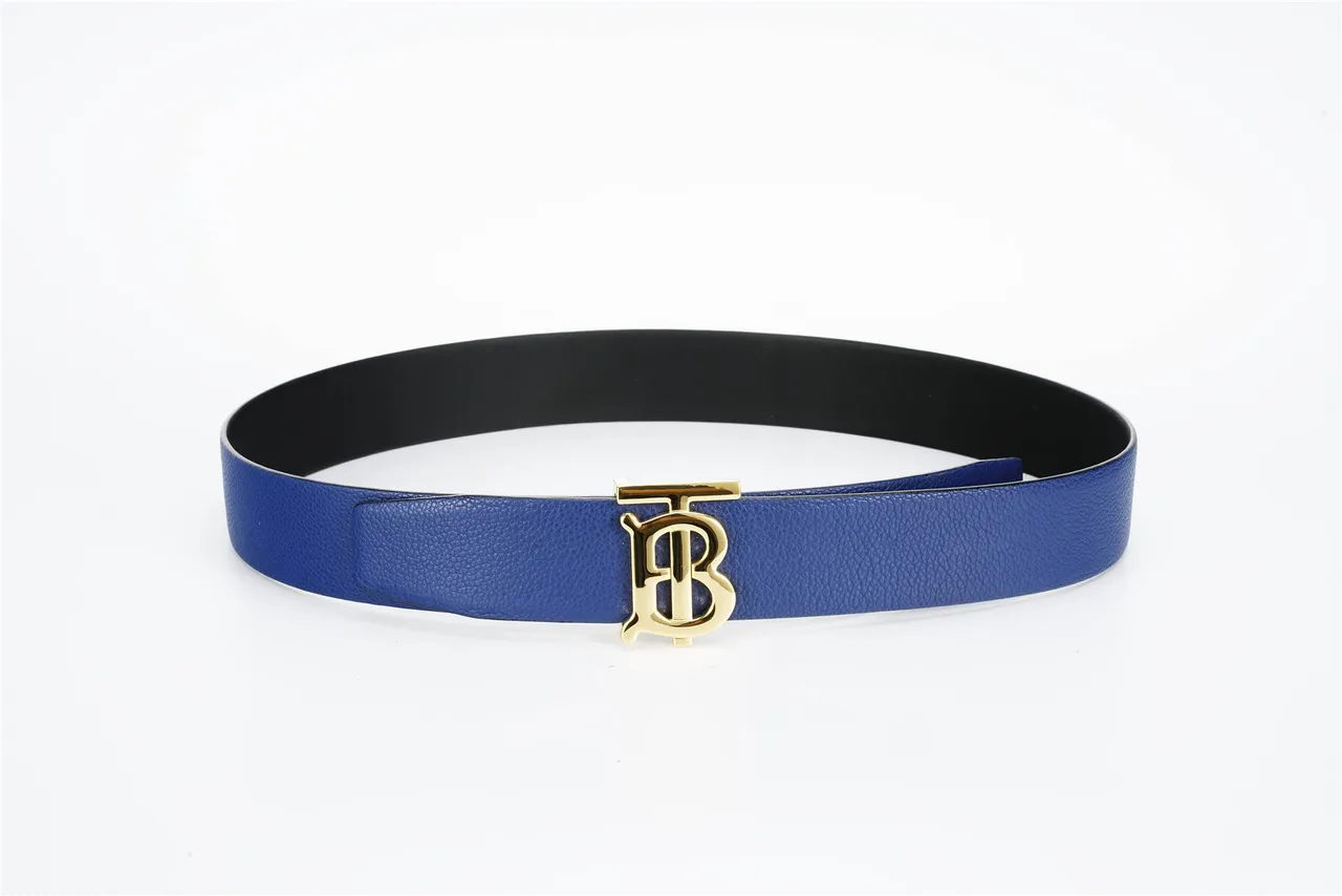 Burberry TB Belt Navy Blue Reversible Pebbled Leather Belt 9