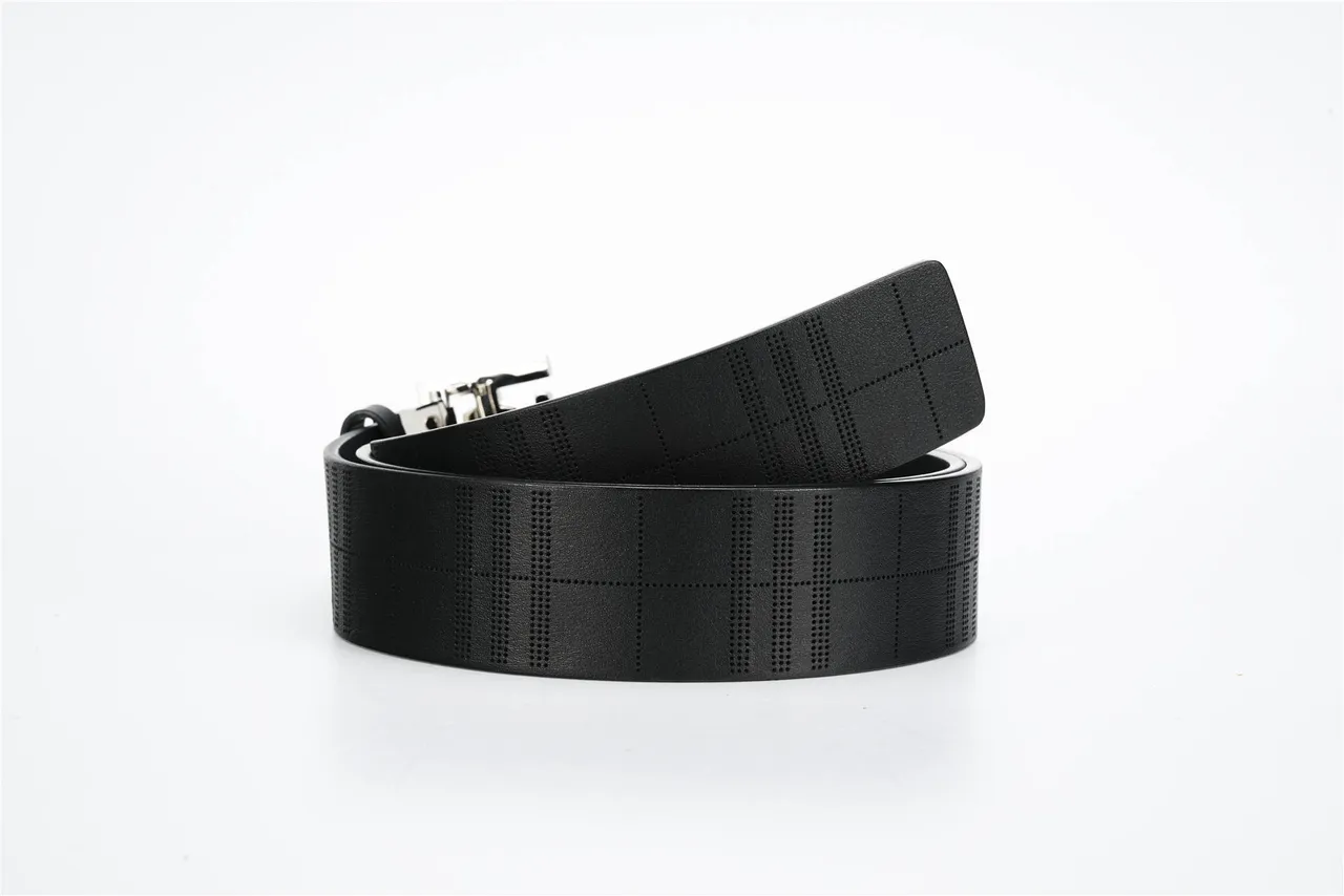 Burberry TB Belt Perforated Check Black Leather Belt 4