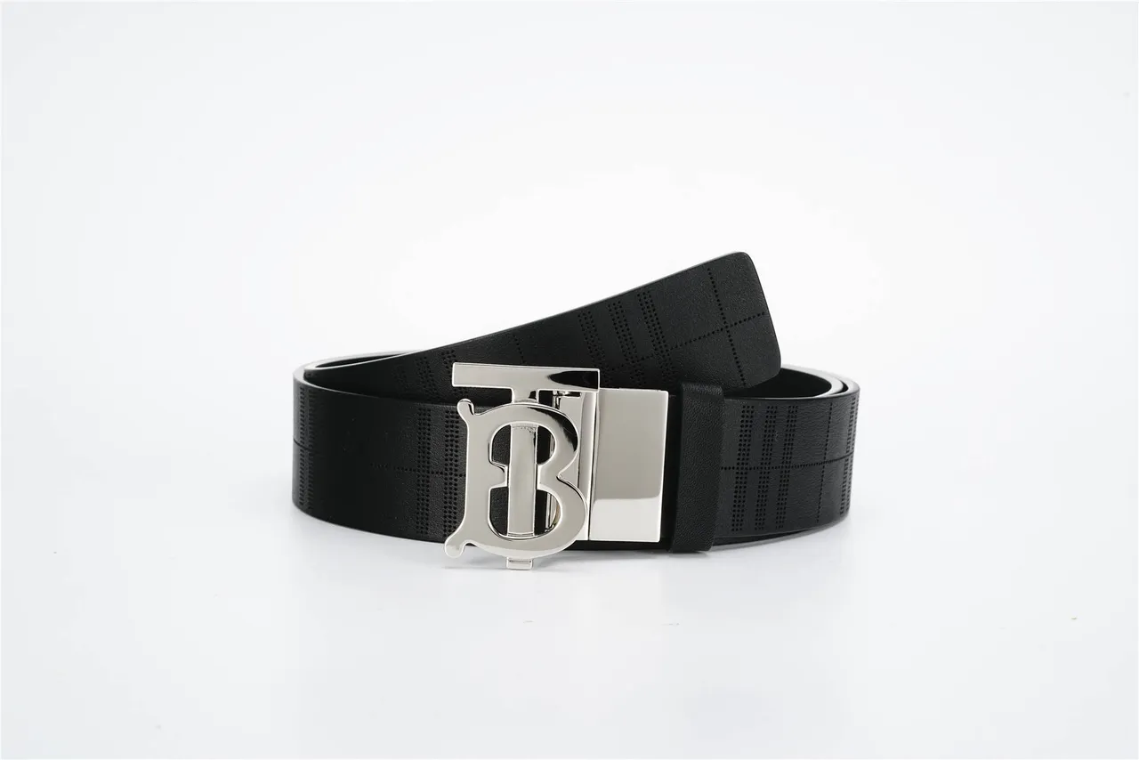 Burberry TB Belt Perforated Check Black Leather Belt 5