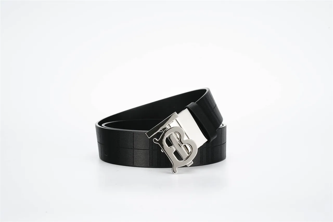 Burberry TB Belt Perforated Check Black Leather Belt 6