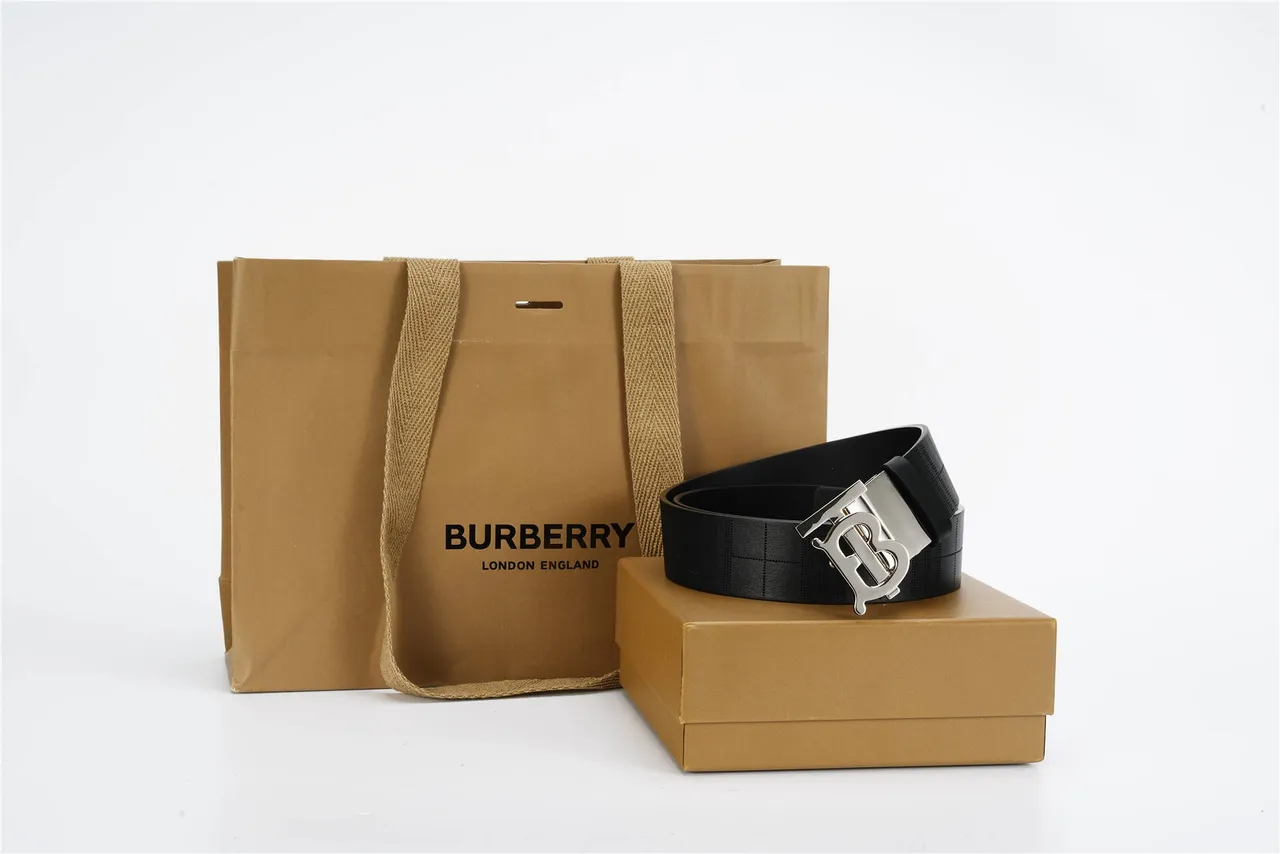 Burberry TB Belt Perforated Check Black Leather Belt 7