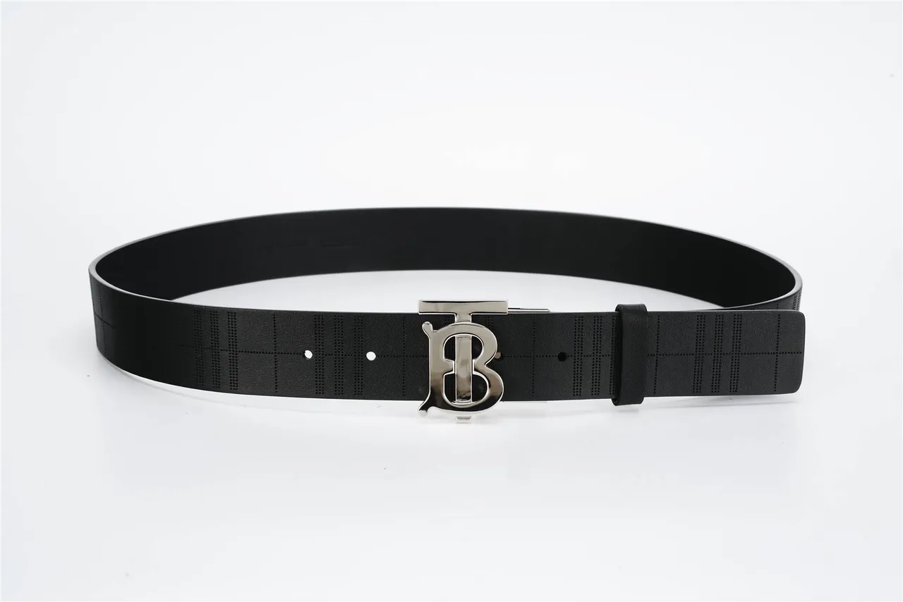 Burberry TB Belt Perforated Check Black Leather Belt 11