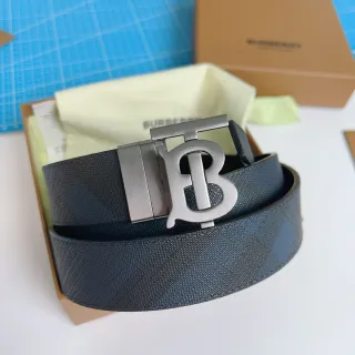 Burberry TB Buckle Belt नीलनीला ग्रे चेक Leather Belt