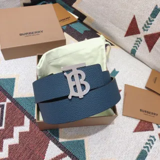 Burberry TB Monogram Belt Blue Pebbled Leather Belt
