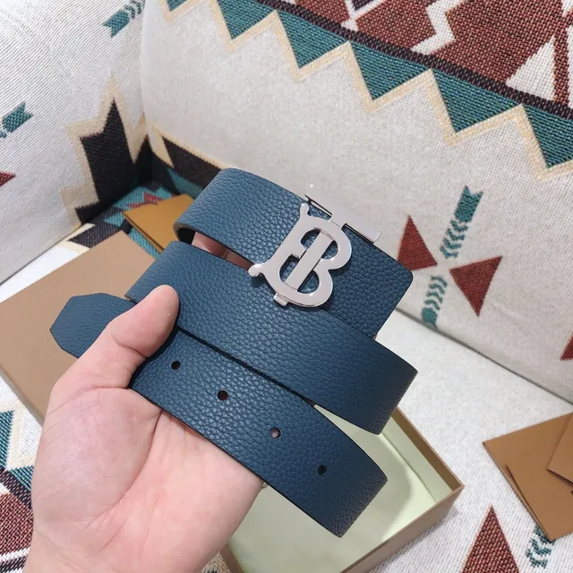 Burberry TB Monogram Belt Blue Pebbled Leather Belt 2