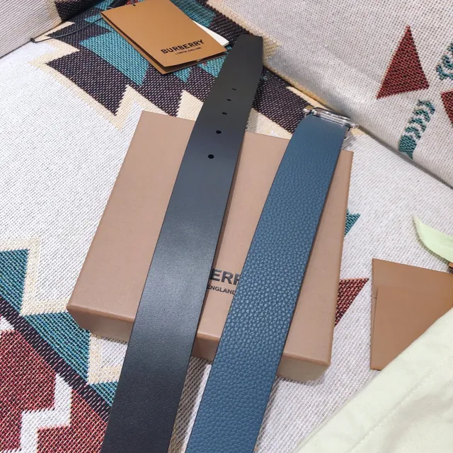 Burberry TB Monogram Belt Blue Pebbled Leather Belt 3