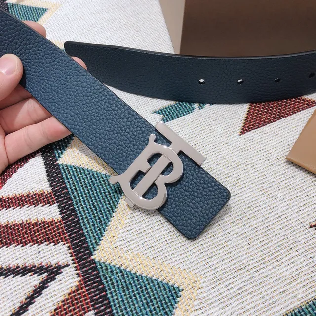 Burberry TB Monogram Belt Blue Pebbled Leather Belt 6