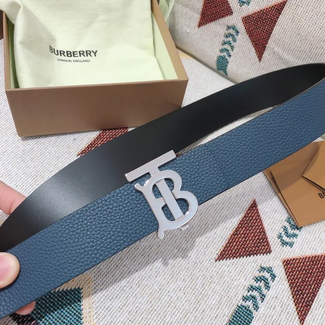 Burberry TB Monogram Belt Blue Pebbled Leather Belt 7