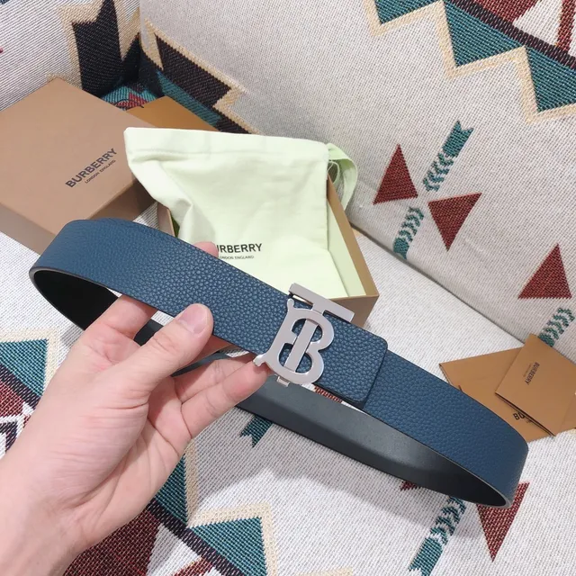 Burberry TB Monogram Belt Blue Pebbled Leather Belt 8