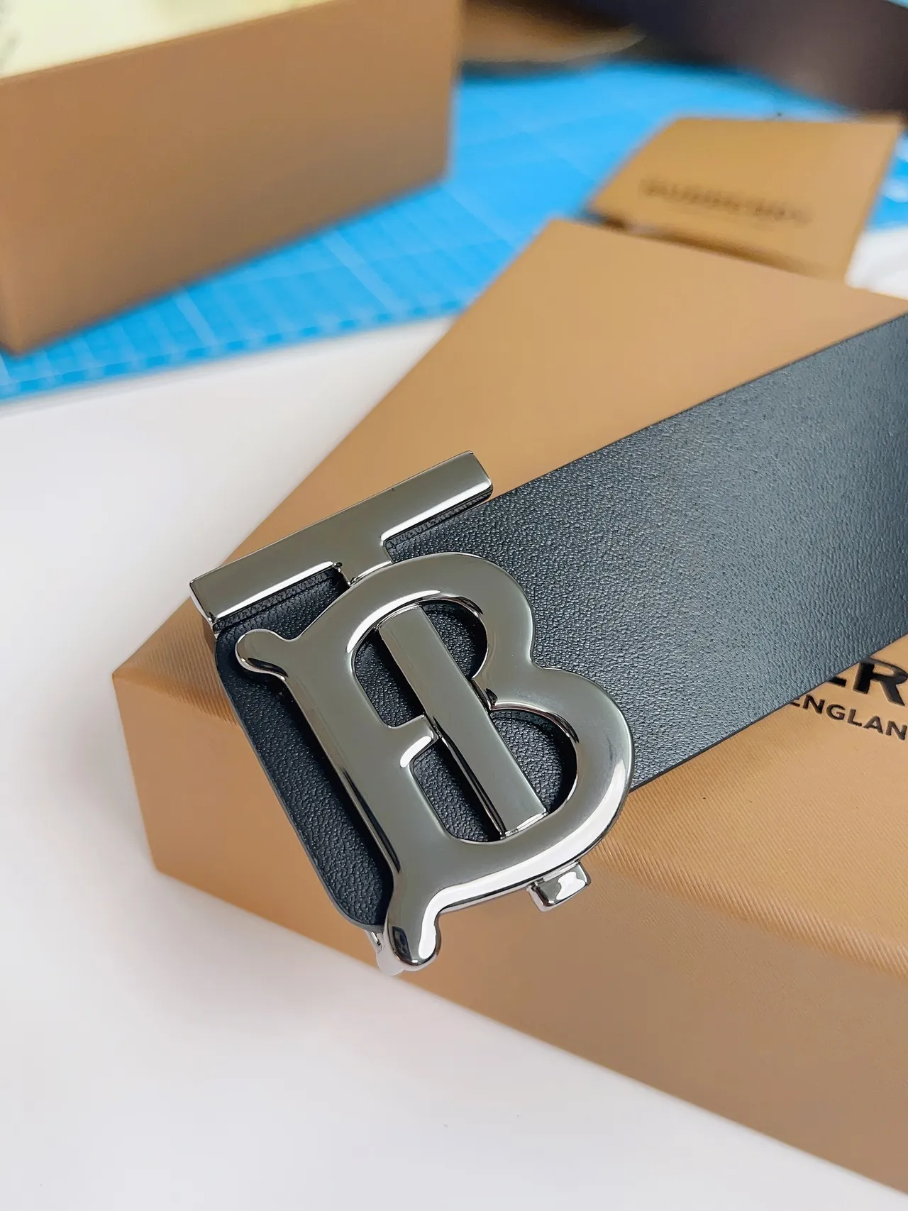 Burberry TB Monogram Black Leather Belt 4