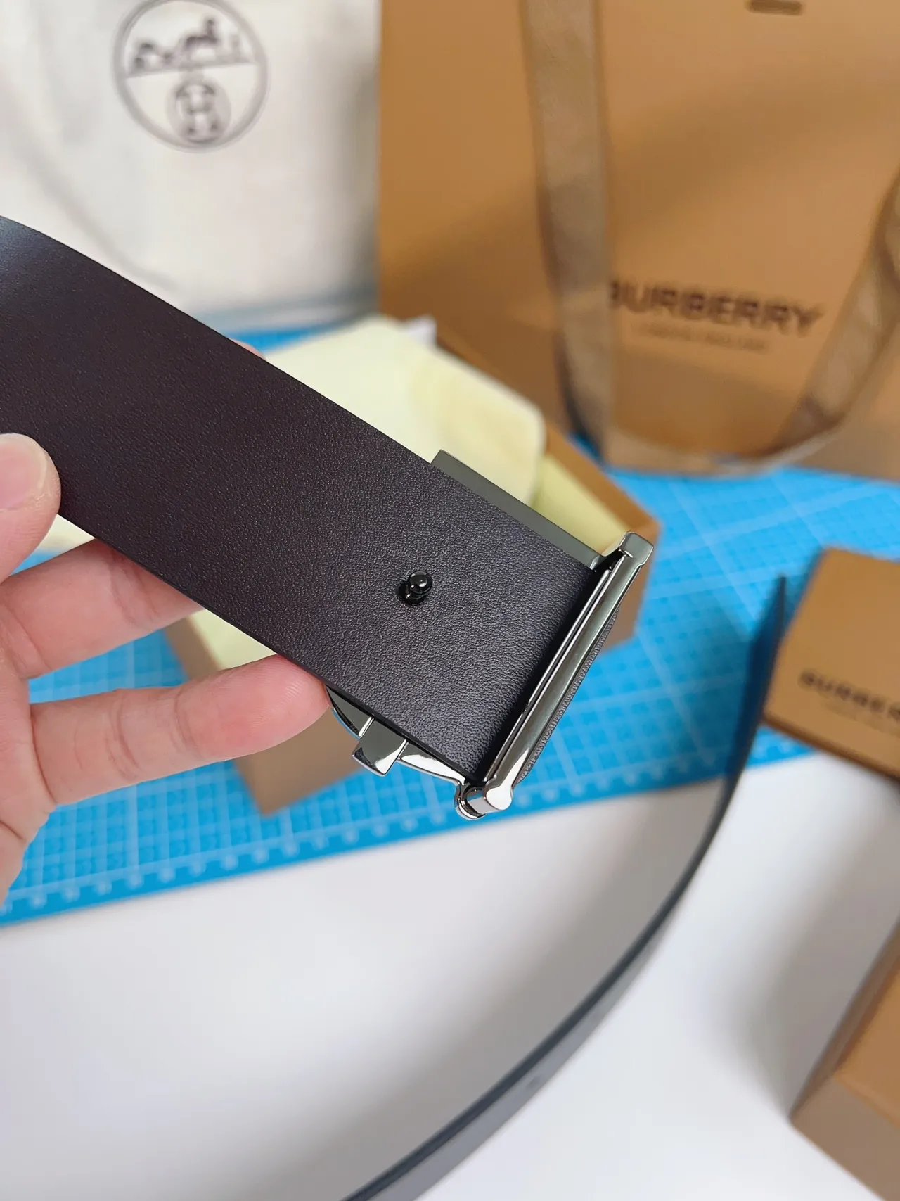 Burberry TB Monogram Black Leather Belt 5