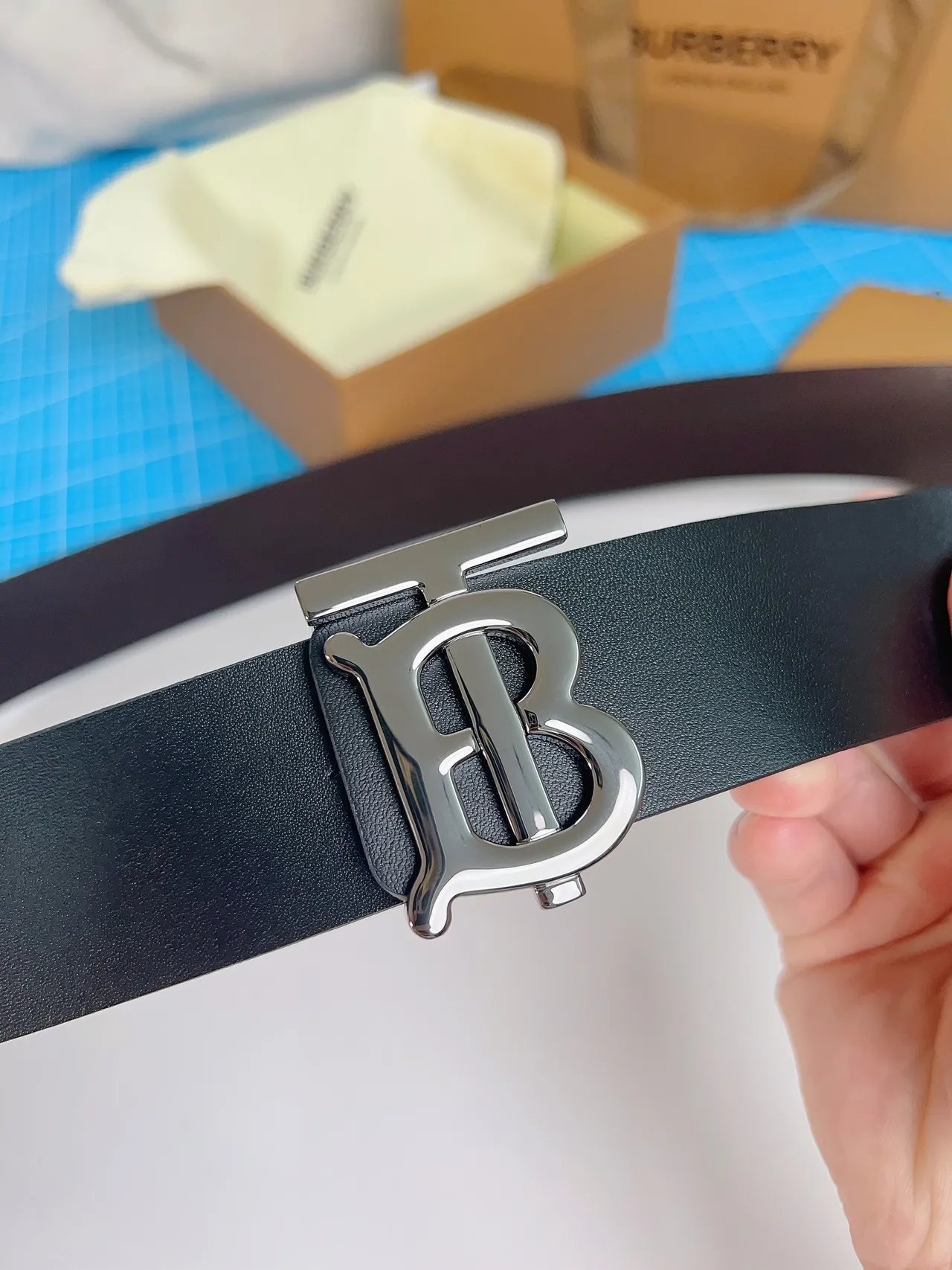 Burberry TB Monogram Black Leather Belt 8