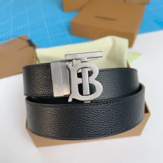 Burberry TB Monogram Black Pebbled Leather Belt
