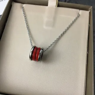 Bvlgari B.zero1 लाल এনামেল এবং স্টিল পেন্ডেন্ট নেকলেস
