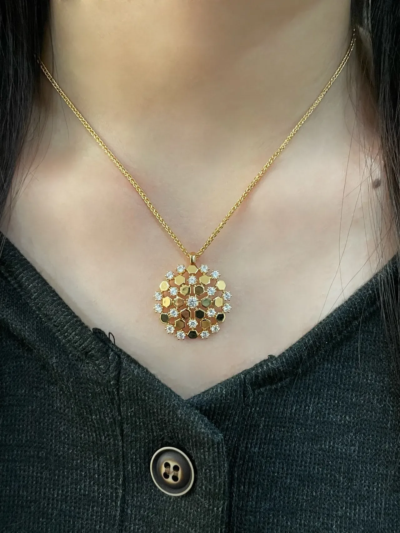 Bvlgari B.zero1 Rock Hexagonal Pavé Gold-Tone Crystal Necklace 9