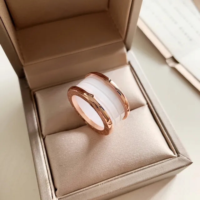 Bvlgari B.zero1 White Ceramic and Rose Gold Ring 7