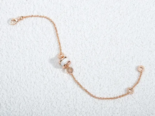 Bvlgari B.zero1 Pulseira de Corrente Cerâmica Branca e Dourado Rosado 5