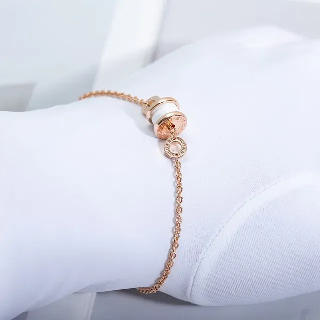 Bvlgari B.zero1 Pulseira de Corrente Cerâmica Branca e Dourado Rosado 6