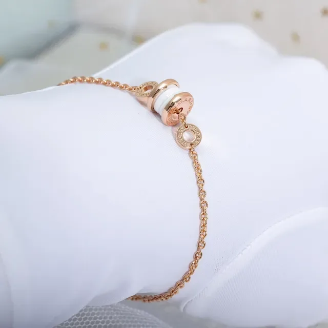 Bvlgari B.zero1 Pulseira de Corrente Cerâmica Branca e Dourado Rosado 7