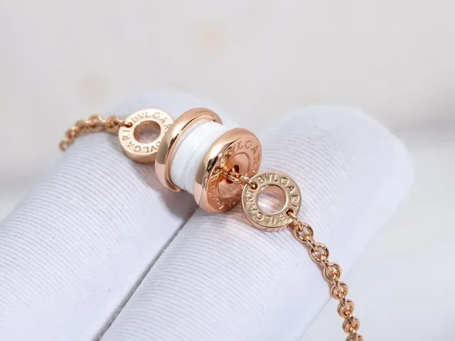 Bvlgari B.zero1 Pulseira de Corrente Cerâmica Branca e Dourado Rosado 8