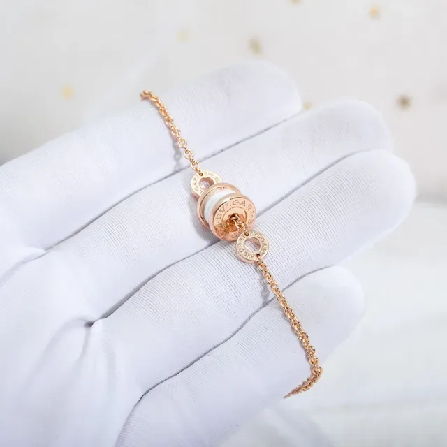 Bvlgari B.zero1 Pulseira de Corrente Cerâmica Branca e Dourado Rosado 9