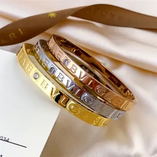 Bvlgari Bvlgari नक्काशी लोगो सोना चाँदी गुलाब सोना क्रिस्टल स्टैकेबल कंगन