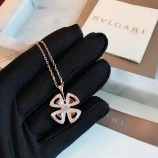 Bvlgari Fiorever Four-Petal Floral Pavé Rose Gold Necklace