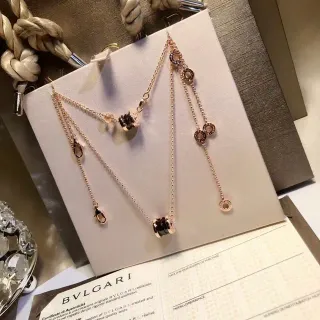 Bvlgari Gold Black Multi-Chain Layered Cylindrical Bead Motif Necklace