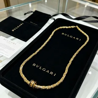 Bvlgari Gold Black Twisted-Link Chain Enamel Clasp Necklace