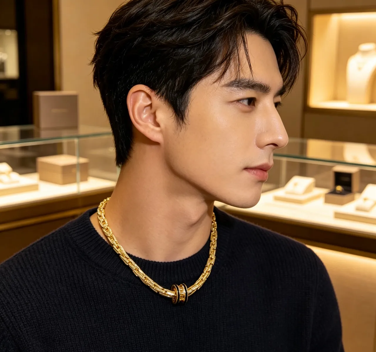 Bvlgari Collier Chaîne à maillons torsadés en or et noir avec fermetures émaillées 7