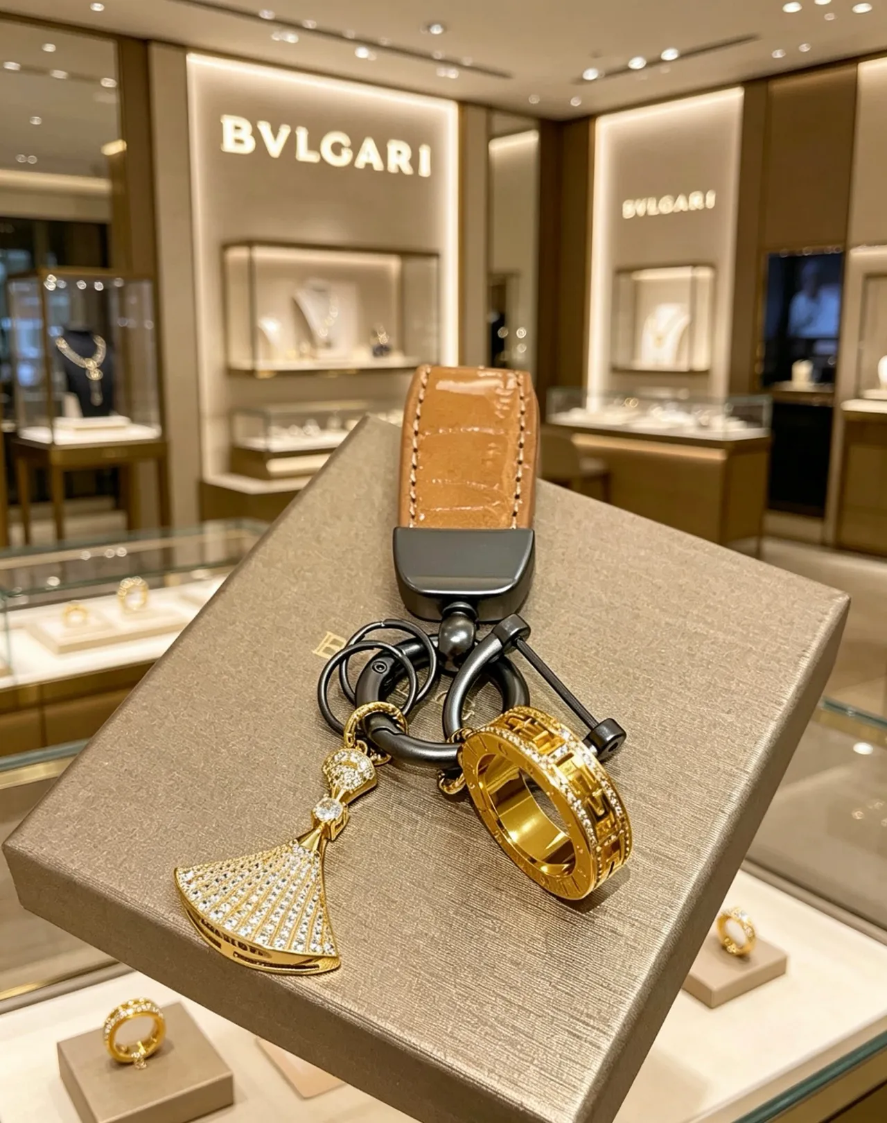 Bvlgari Bague en Or Brun Pavé Charm d'Éventail Greca-Gravé Bijoux 2