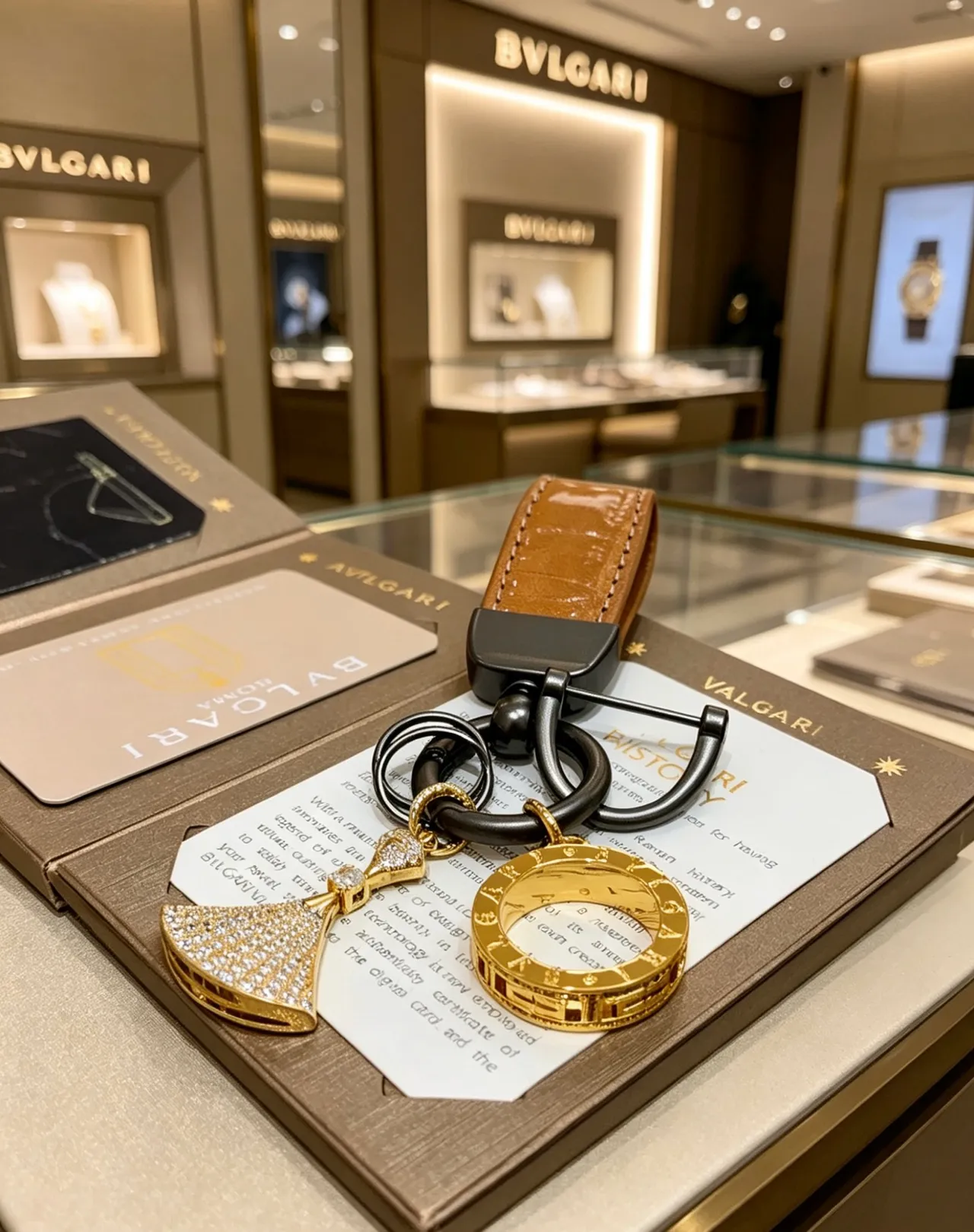 Bvlgari Bague en Or Brun Pavé Charm d'Éventail Greca-Gravé Bijoux 4