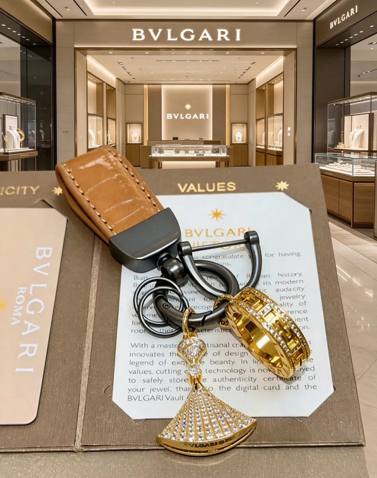 Bvlgari Bague en Or Brun Pavé Charm d'Éventail Greca-Gravé Bijoux 5