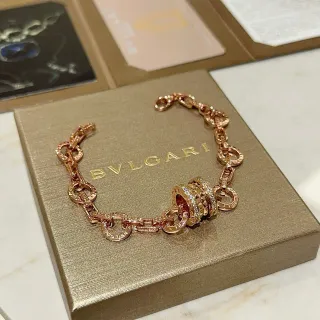 Bvlgari Gold Silver Chain-Link Multi-Ring Rotating Centerpiece Bracelet