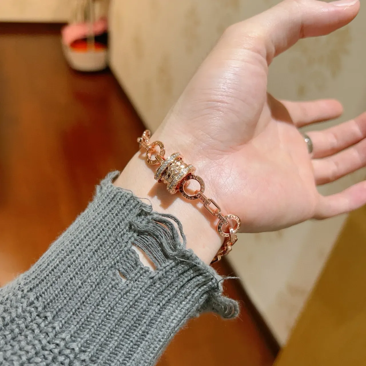 Bvlgari سوار ذهب وفضة سلاسل حلقات متعددة مركز دوّار 2