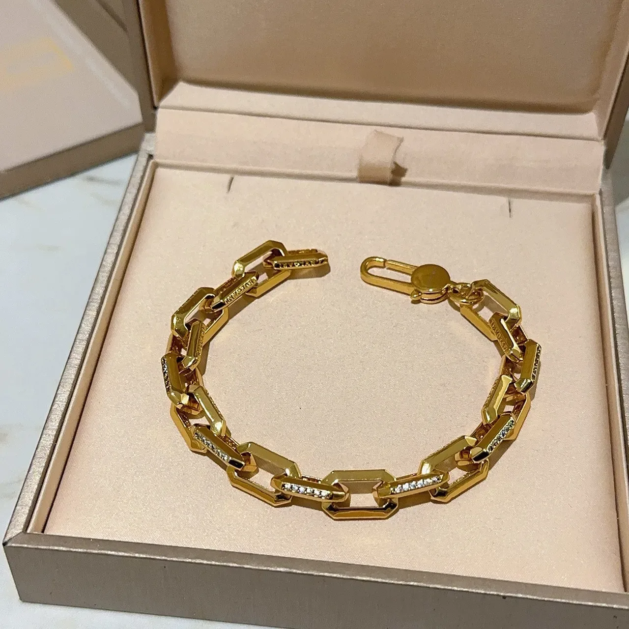 Bvlgari Gold-Tone Geometric Link Pavé Bracelet 3
