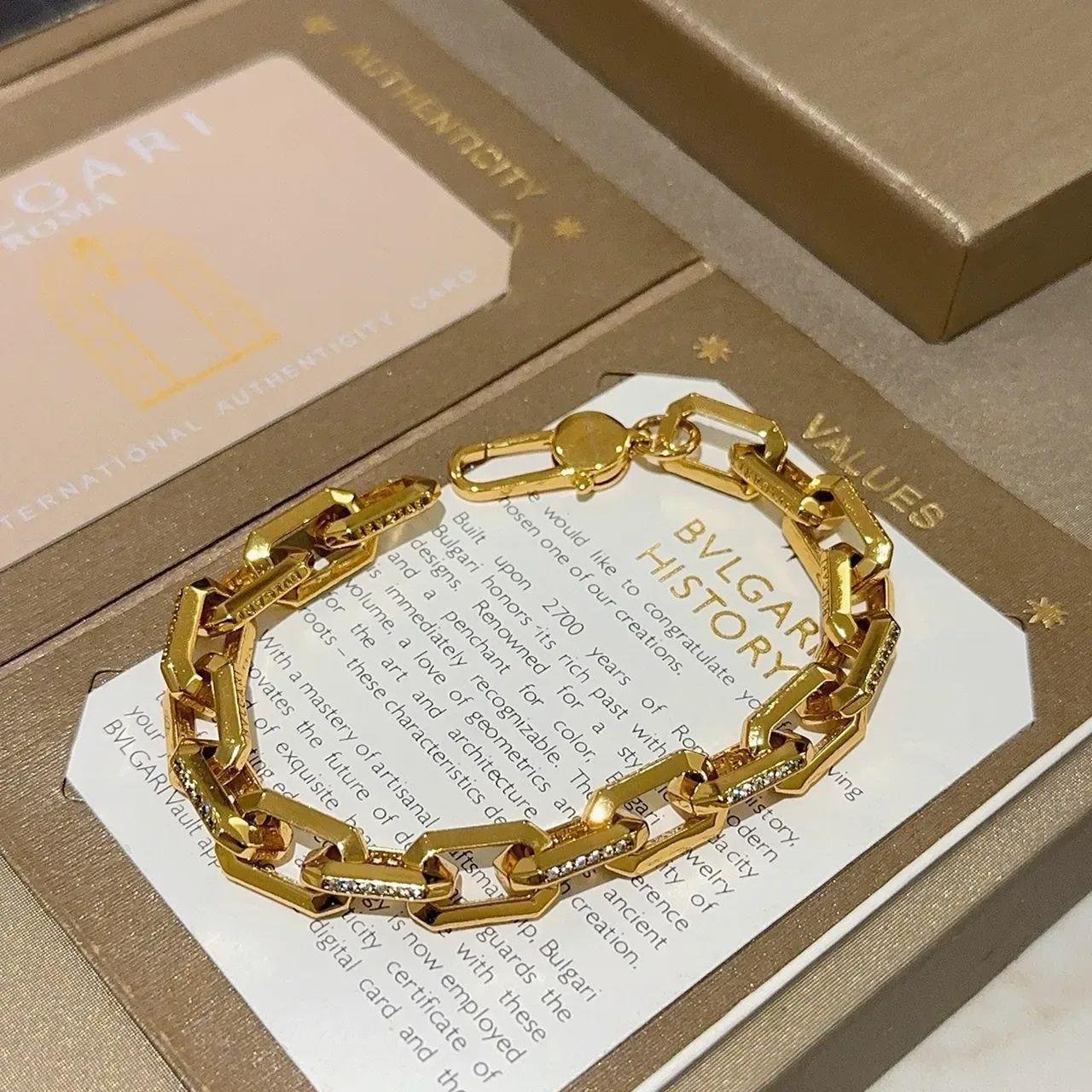Bvlgari Gold-Tone Geometric Link Pavé Bracelet 5