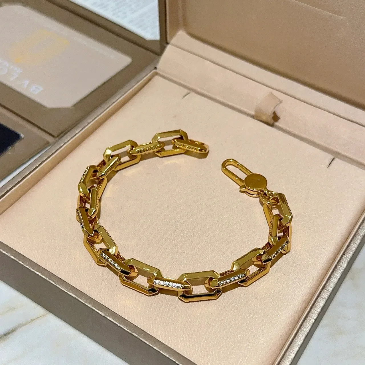 Bvlgari Gold-Tone Geometric Link Pavé Bracelet 6