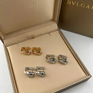 Bvlgari Serpenti Gold Silver Snake-Head Motif Pavé-Set Body Earrings