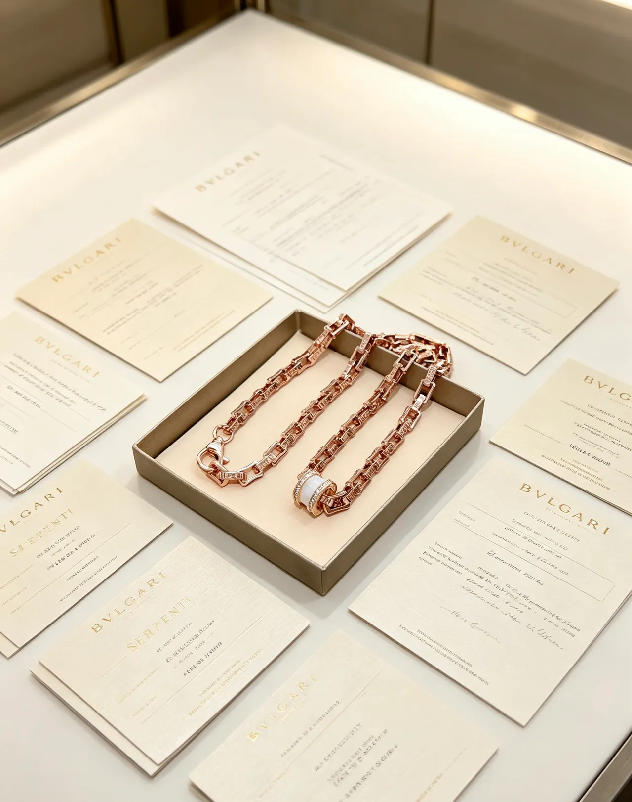 Bvlgari Serpenti Infinito Collier en Or Rose Céramique Blanche et Diamant 4